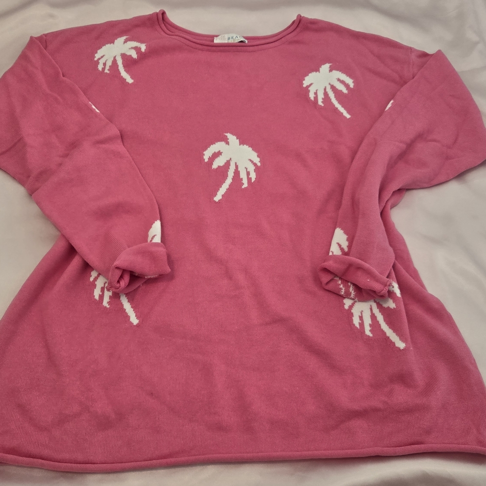 Nwot Belle By Kim Gravel Pink Palm Tree Sweater